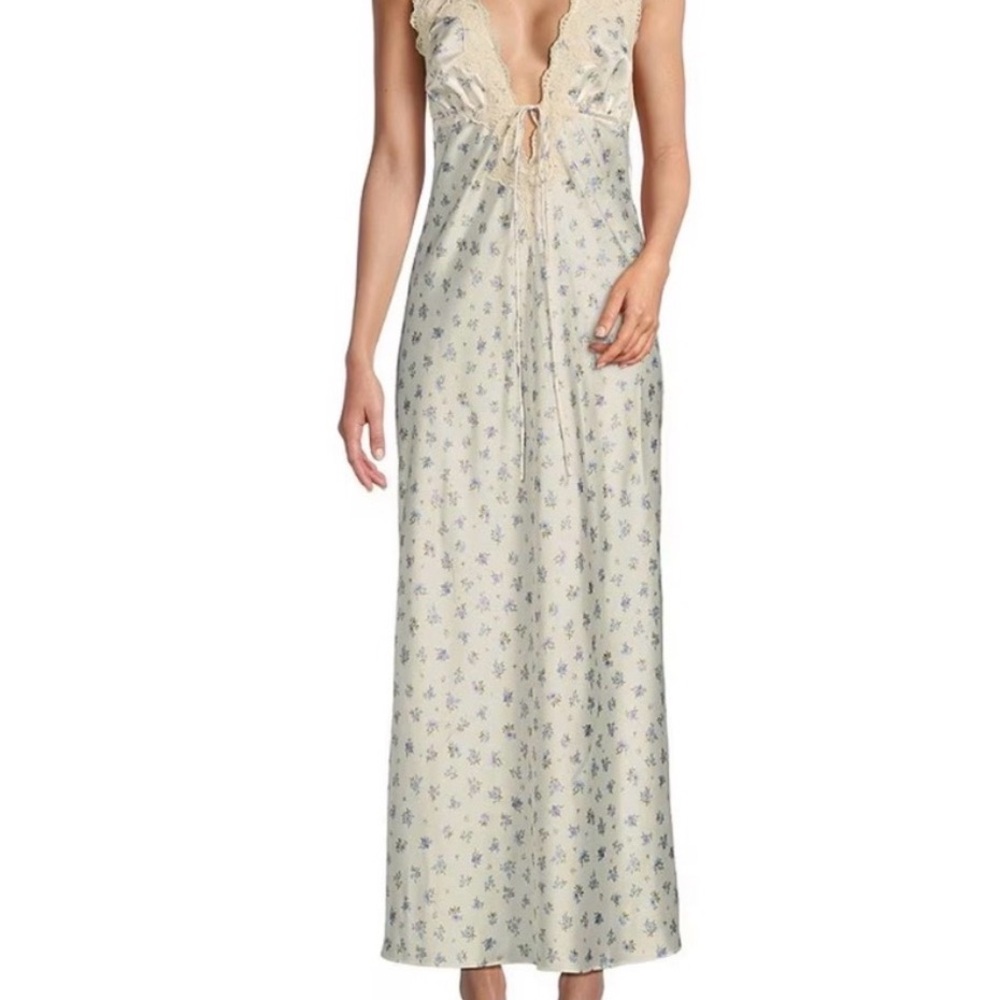 Rumored Venice Maxi Cream and Blue Floral Lace Dress